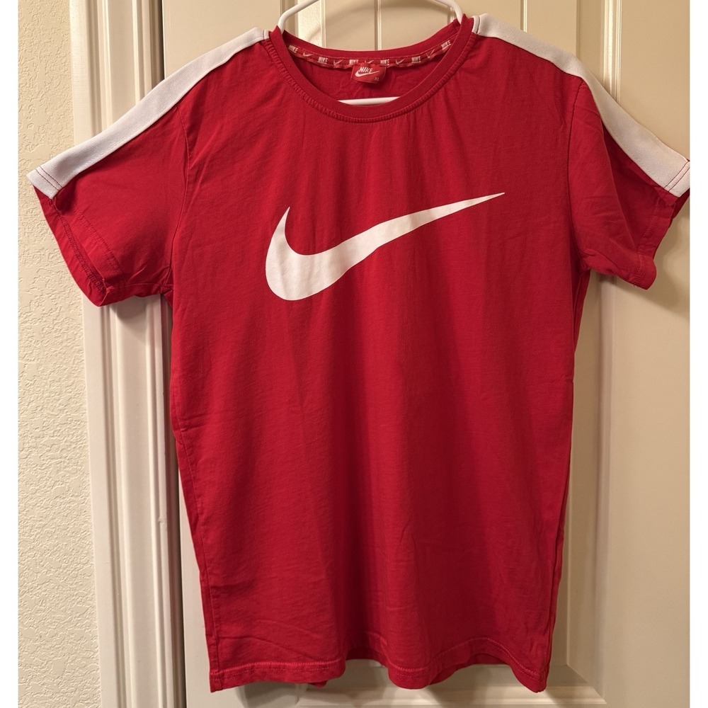 Vintage 90s Nike T-Shirt XL Red White Tag Big Swoosh Racing Stripe Y2K Retro